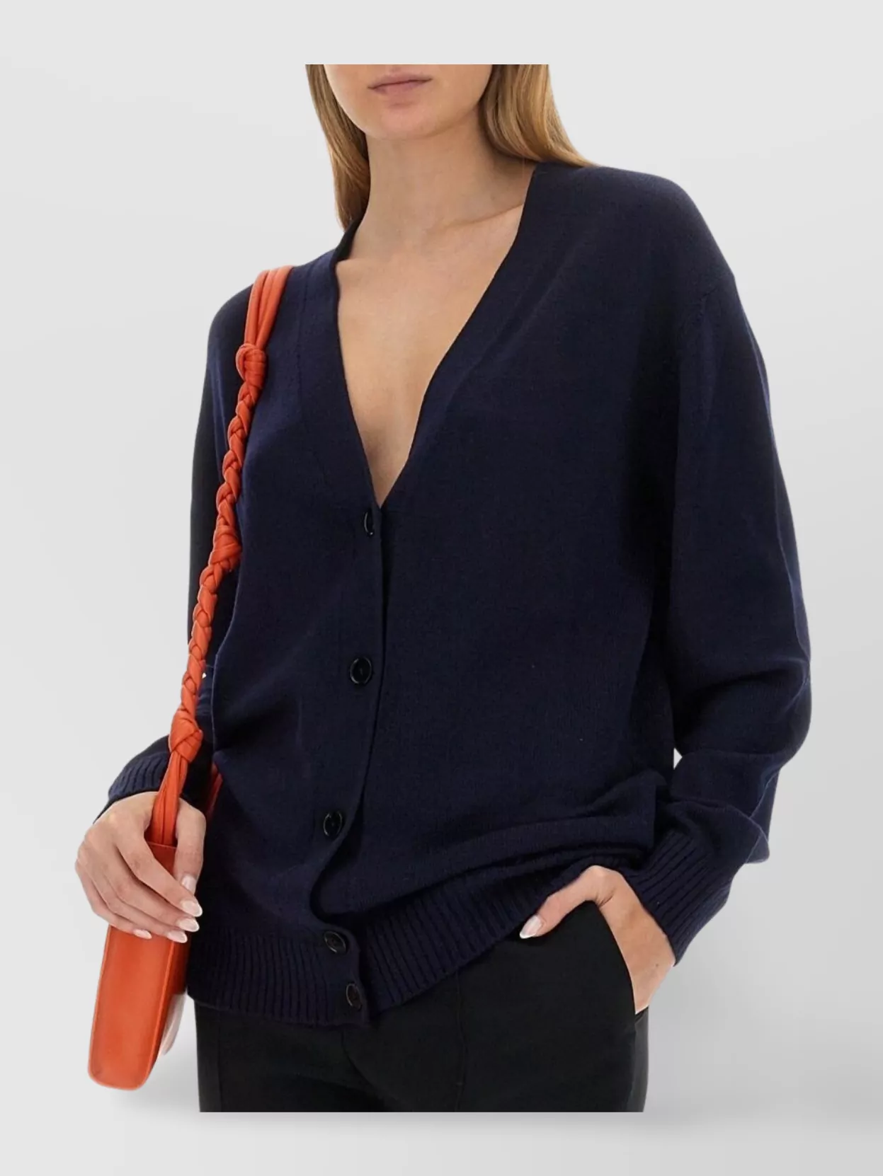 Jil Sander V-Neck Wool Cardigan Ribbed Trim