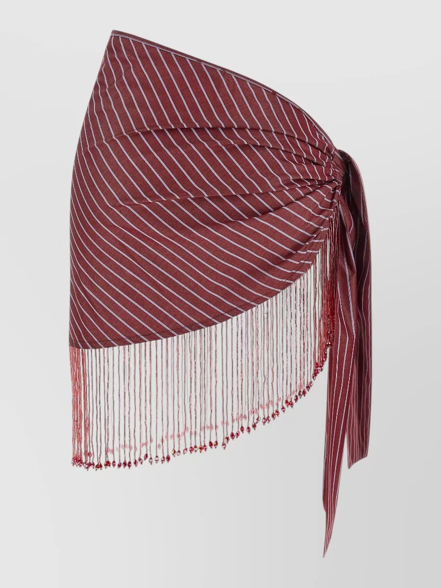 The Andamane Striped Draped Beaded Fringe Wrap Skirt