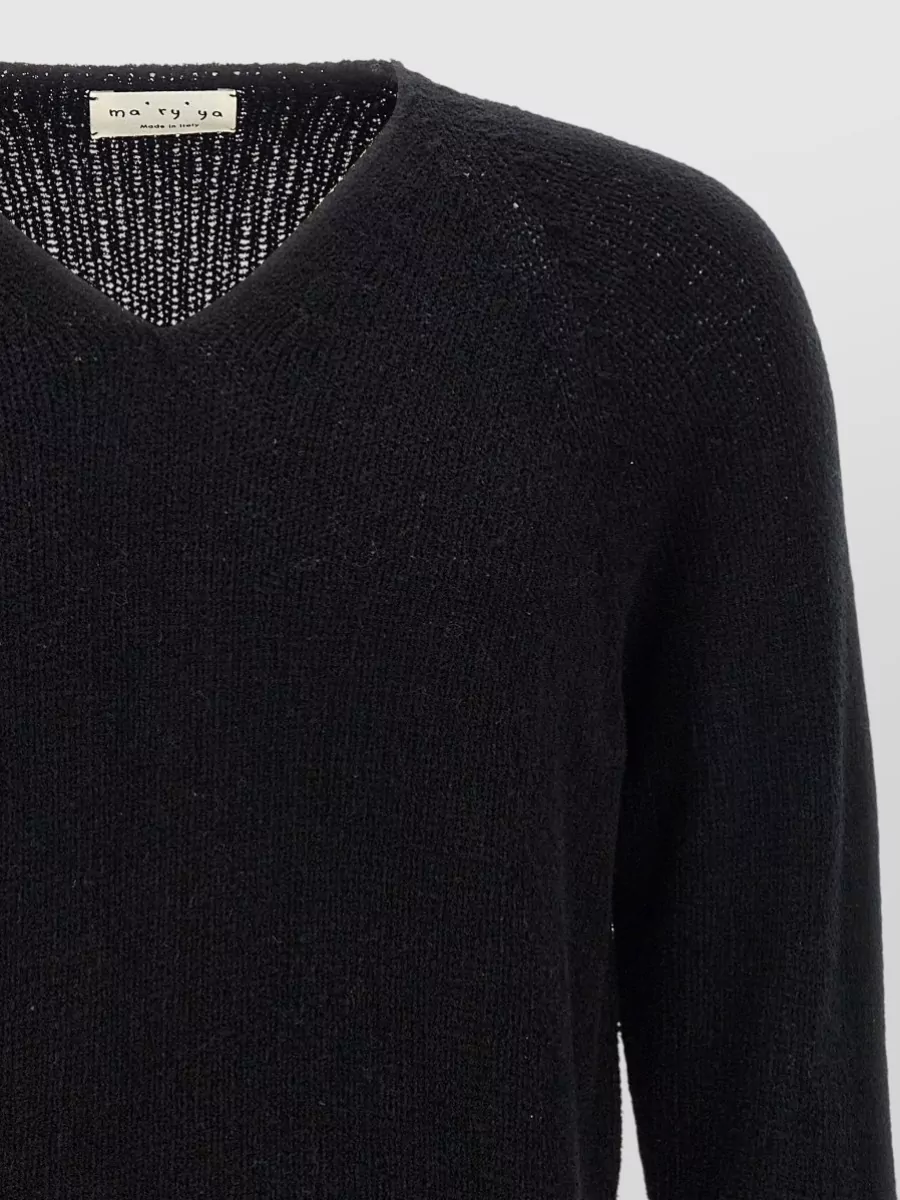 Ma'ry'ya Bouclé V-Neck Long-Sleeve Sweater