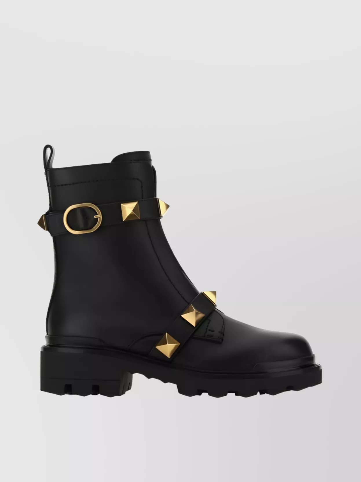 Shop Valentino Studded Round Toe Boots With Pull Tab In Black