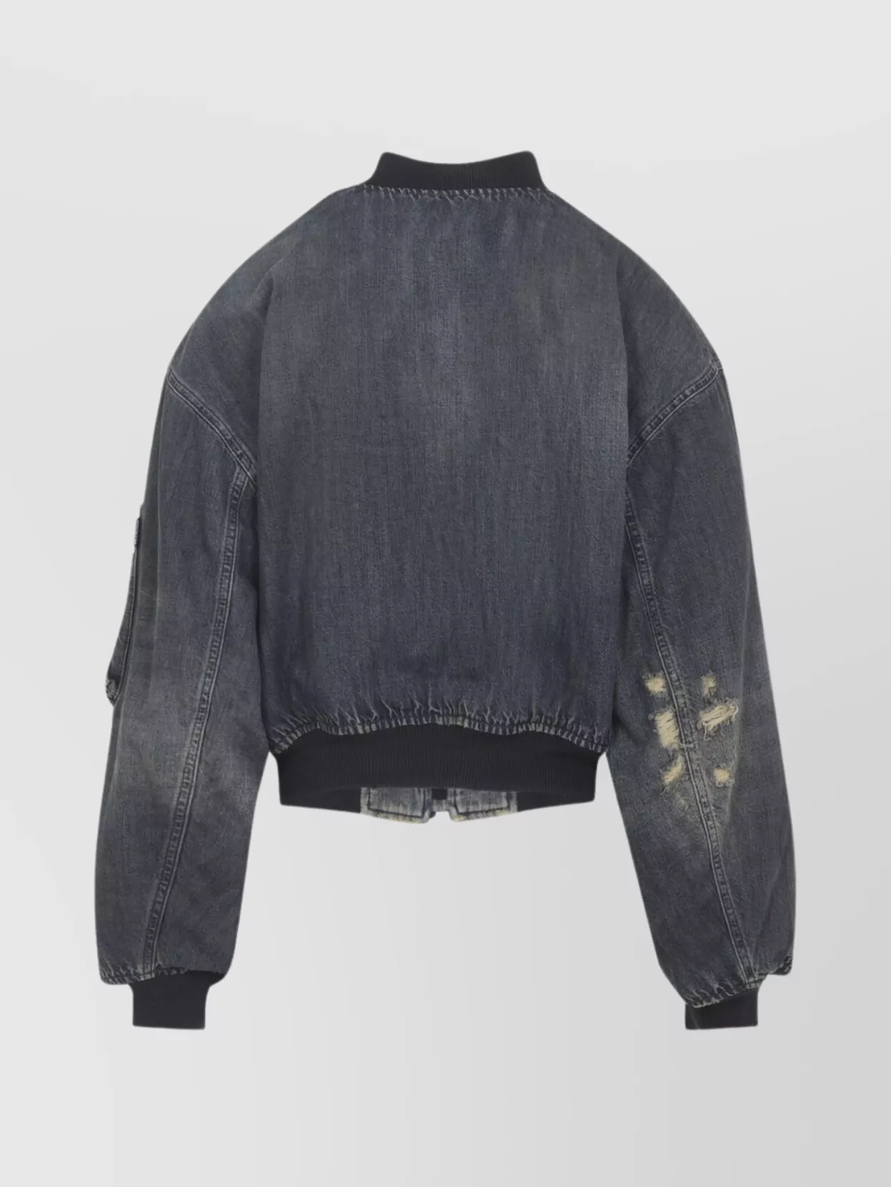 Balenciaga Distressed Bomber Jacket Long Sleeves Pockets In Blue