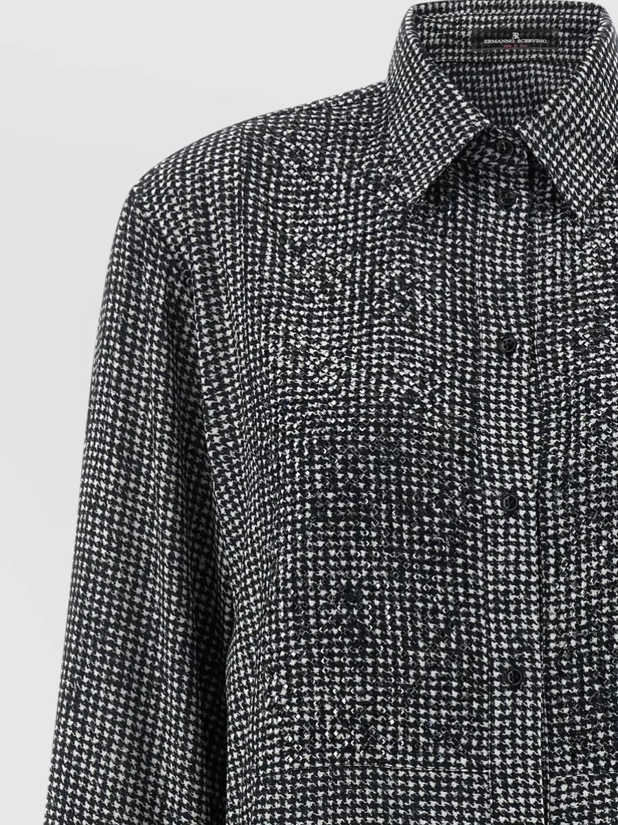 Ermanno Scervino Houndstooth Long Sleeve Rhinestone Shirt