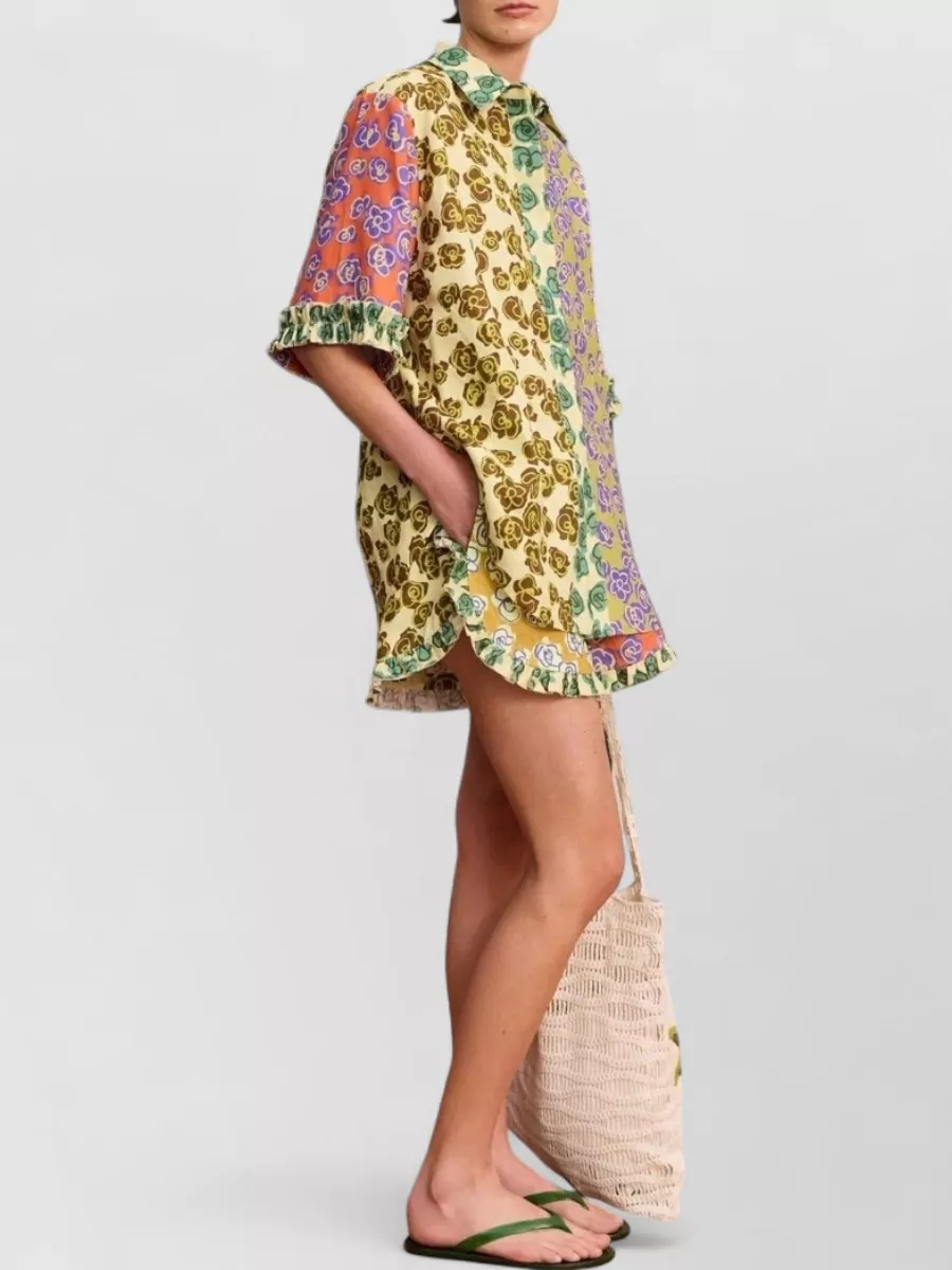Alémais Ruffled Hemp Beach Shorts