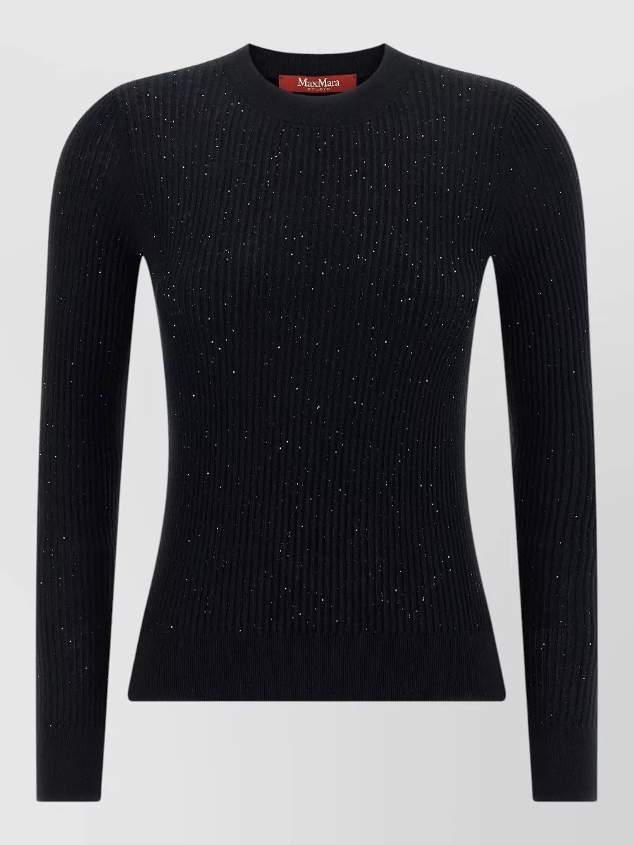 S Max Mara Silk wool ribbed crew neck long sleeve sweater