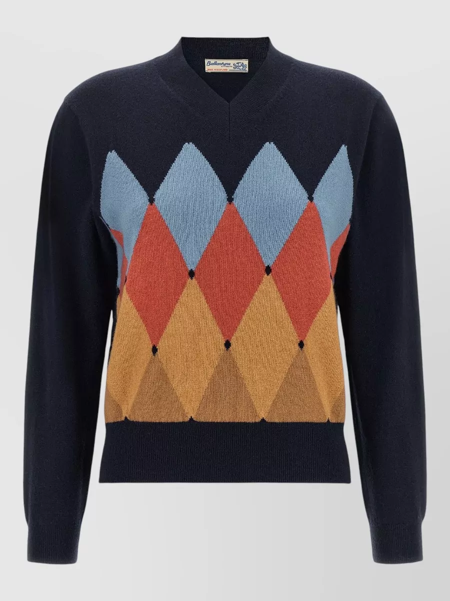 Ballantyne cashmere argyle v-neck jumper