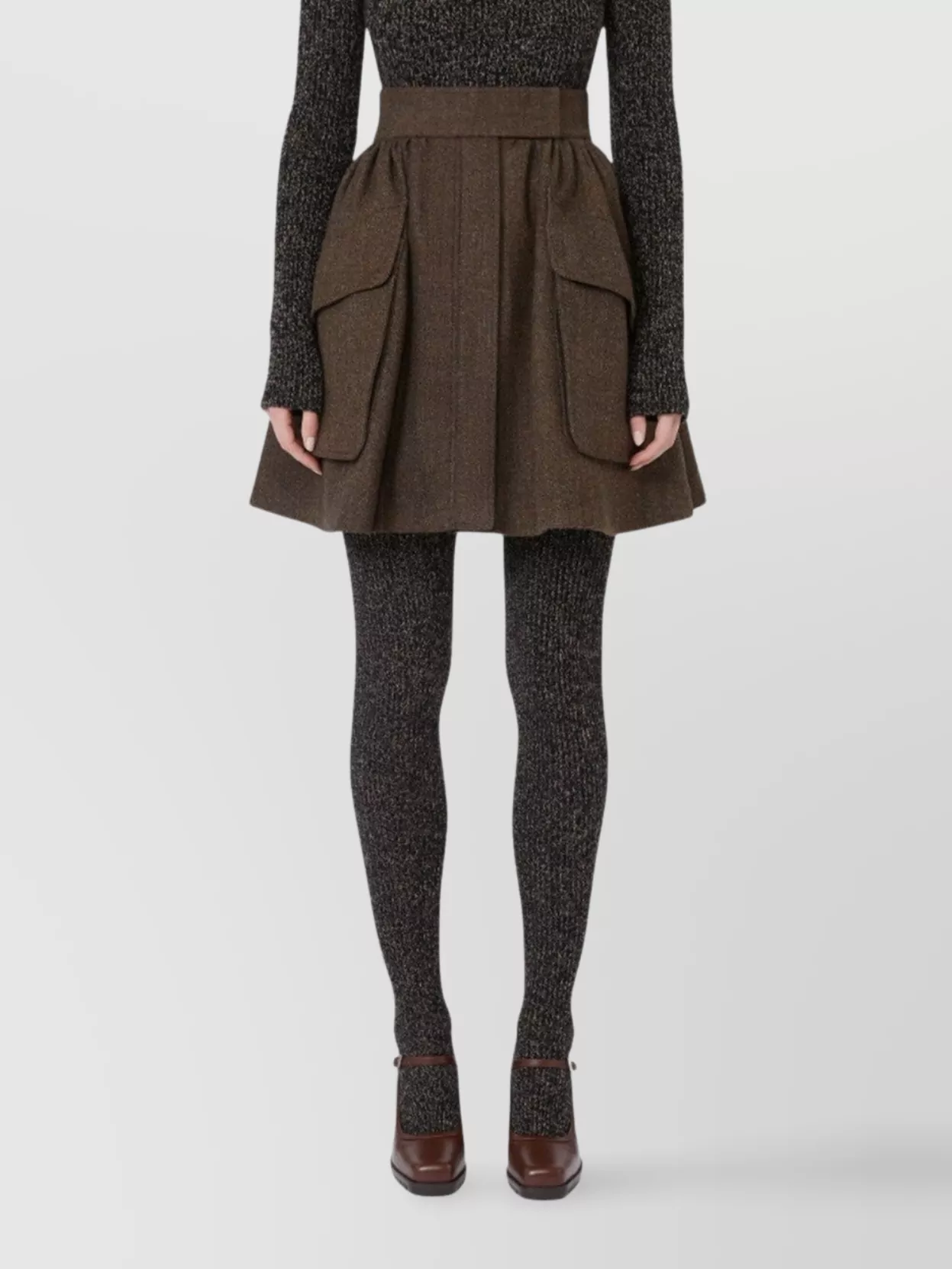 Max Mara A-line High-waisted Flared Wool Skirt In Brown