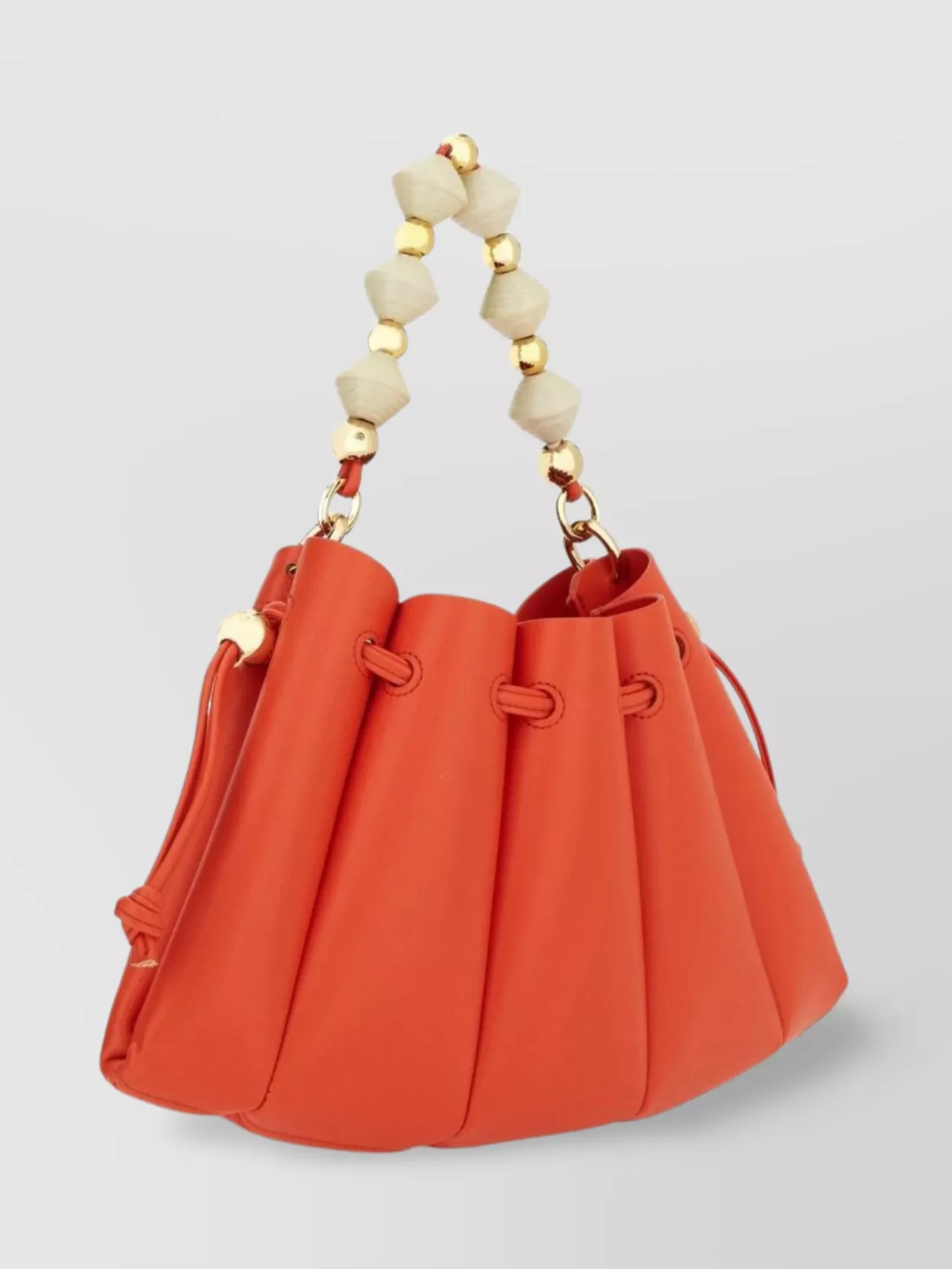Themoiré Pleated Beaded Handle Shoulder Bag