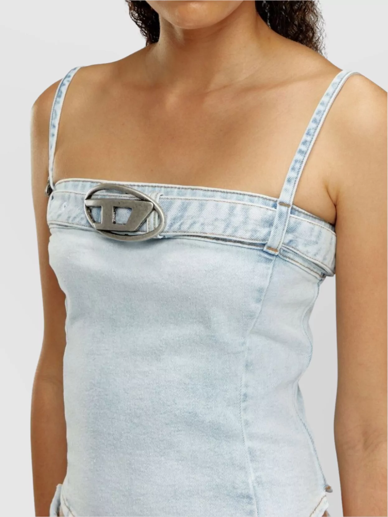 Diesel Denim Cotton Cropped Top Belt