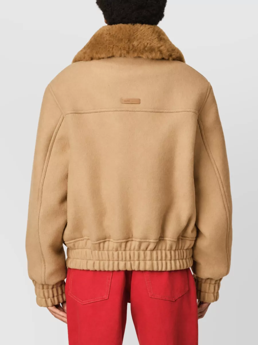 Ami Paris Shearling Collar Wool Short Jacket