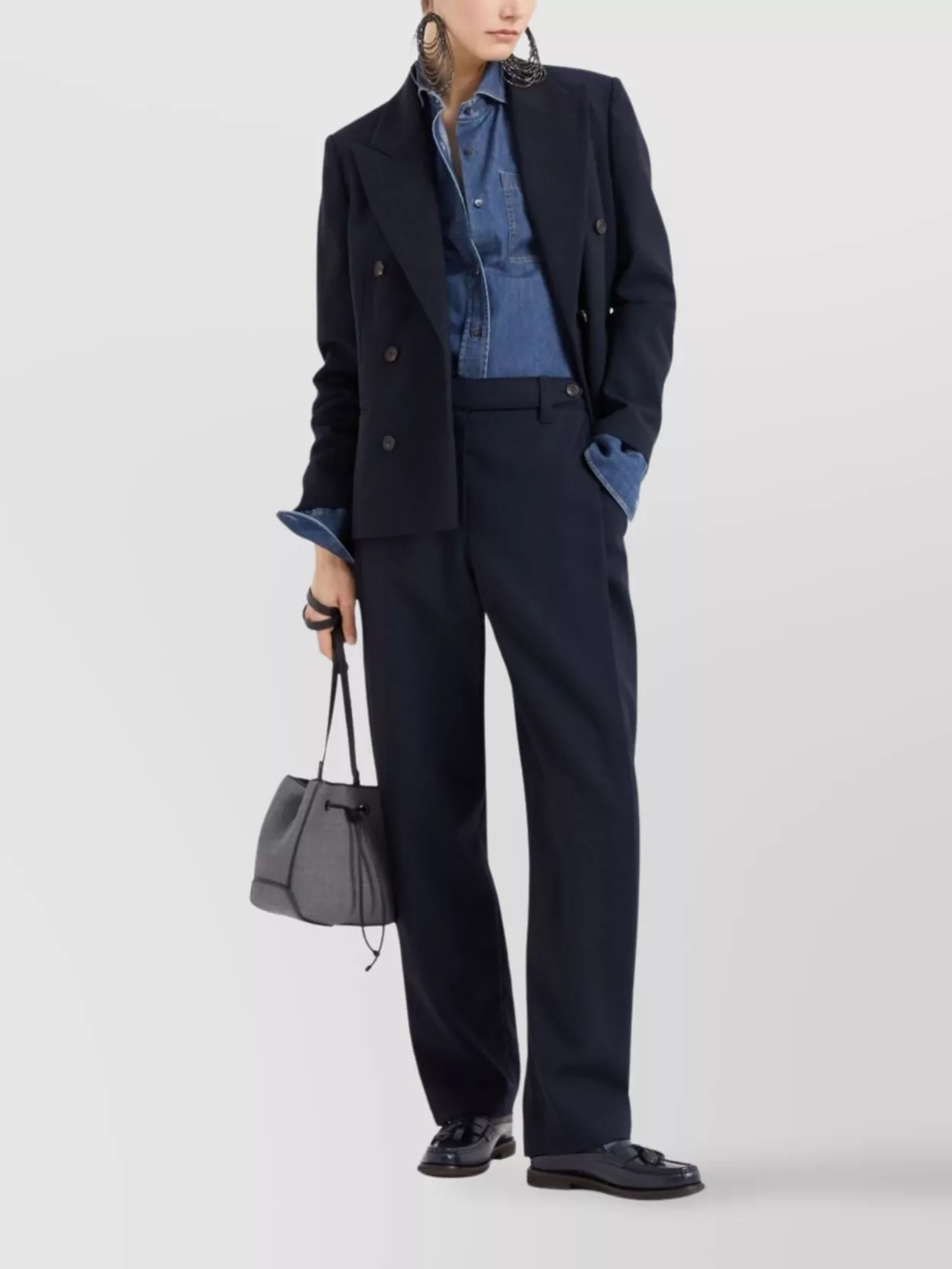 Brunello Cucinelli Double-Breasted Wool Jacket Flap Pockets