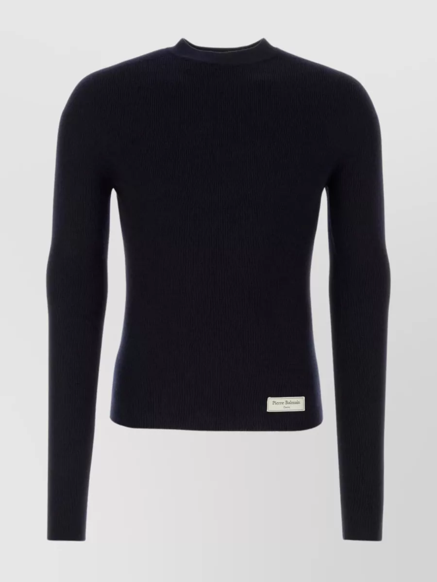 Shop Balmain Ribbed Wool Crewneck Pullover In Black