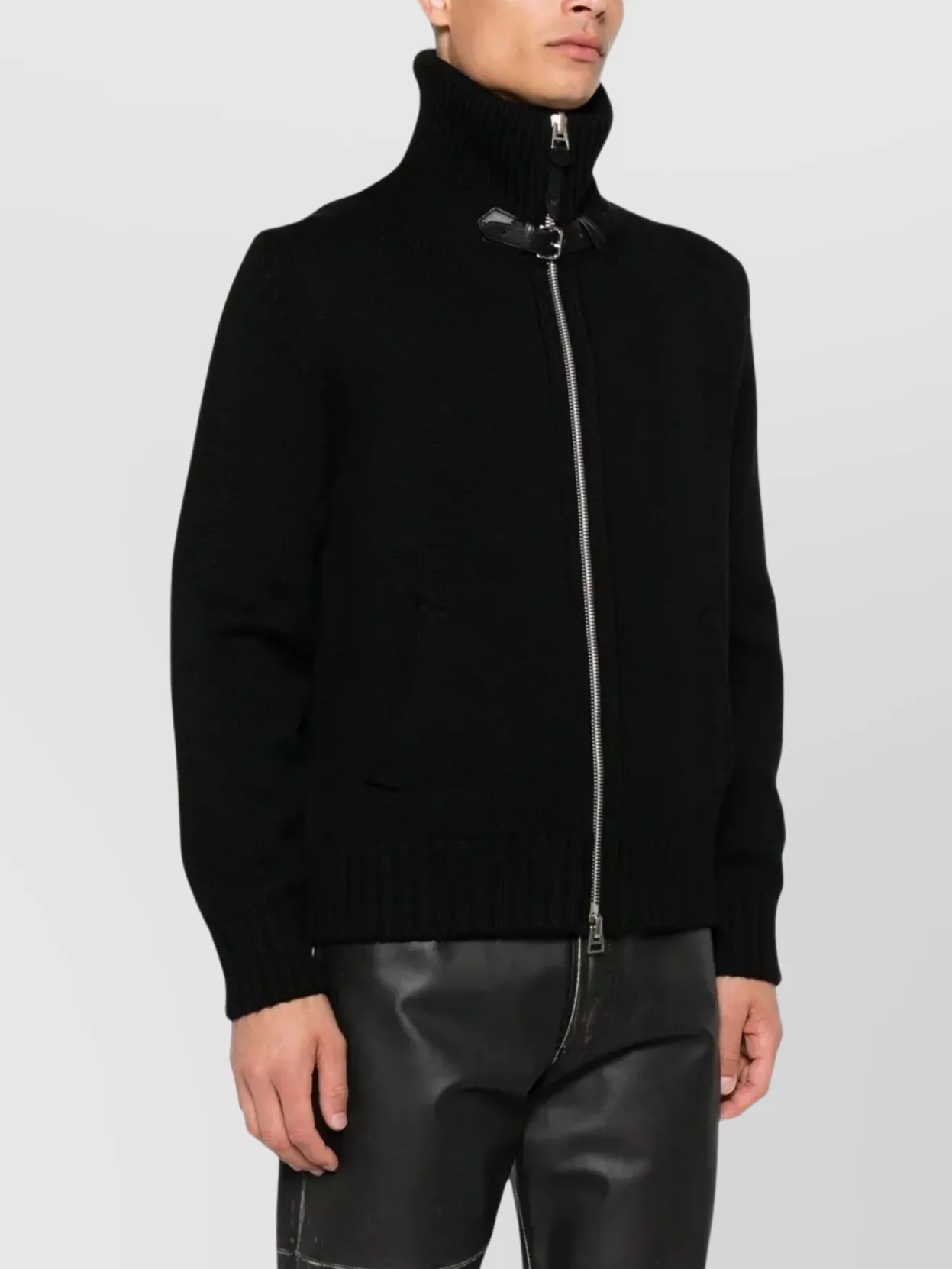 Tom Ford Merino Wool Jacket High Collar In Black