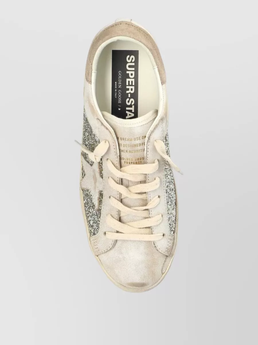 Golden Goose Leather Glitter Lace-Up Sneakers