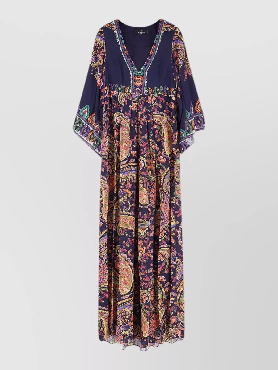 Etro paisley-print v-neck long-sleeve maxi dress
