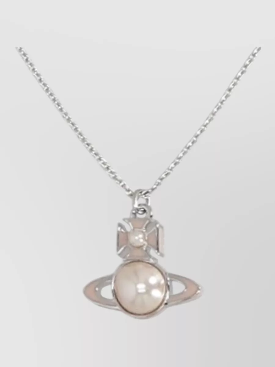 Vivienne Westwood Pendant Chain Necklace Silver Tone Pearls