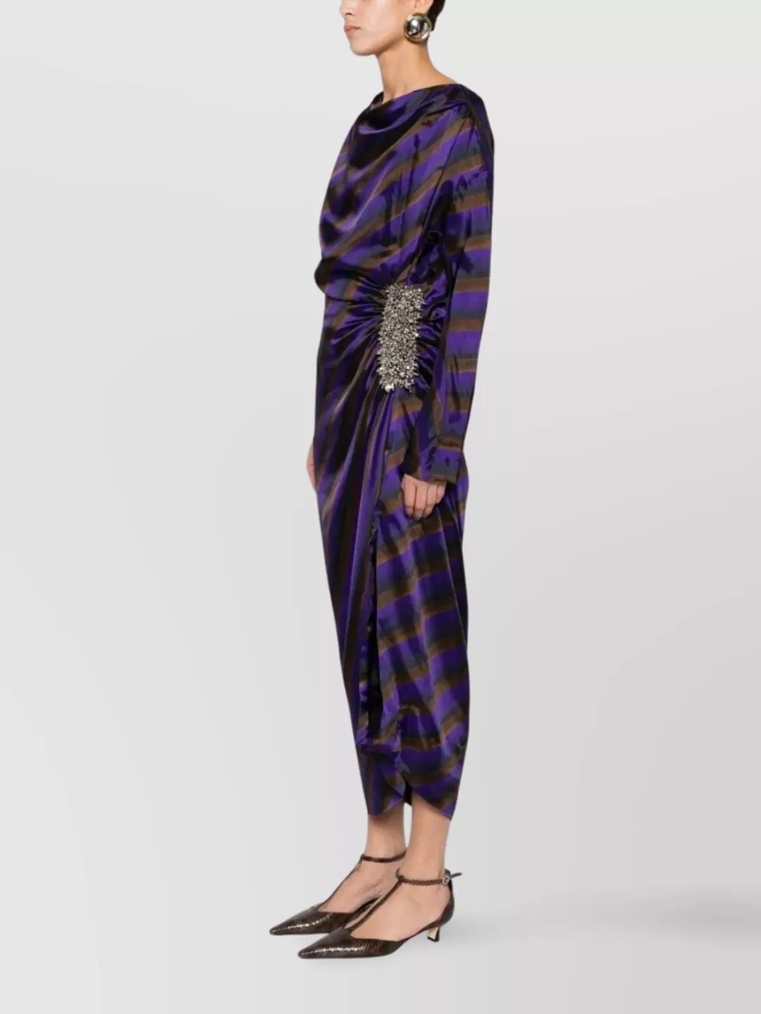 Dries Van Noten Asymmetric Hem Draped Long Sleeve Dress