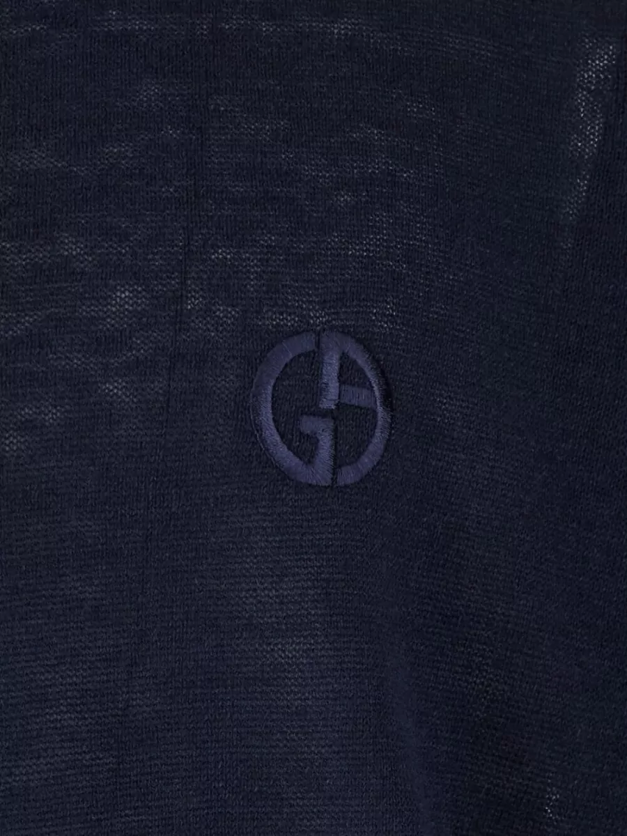 Giorgio Armani Silk Linen Relaxed-Fit Ribbed Long-Sleeve Polo Sweater