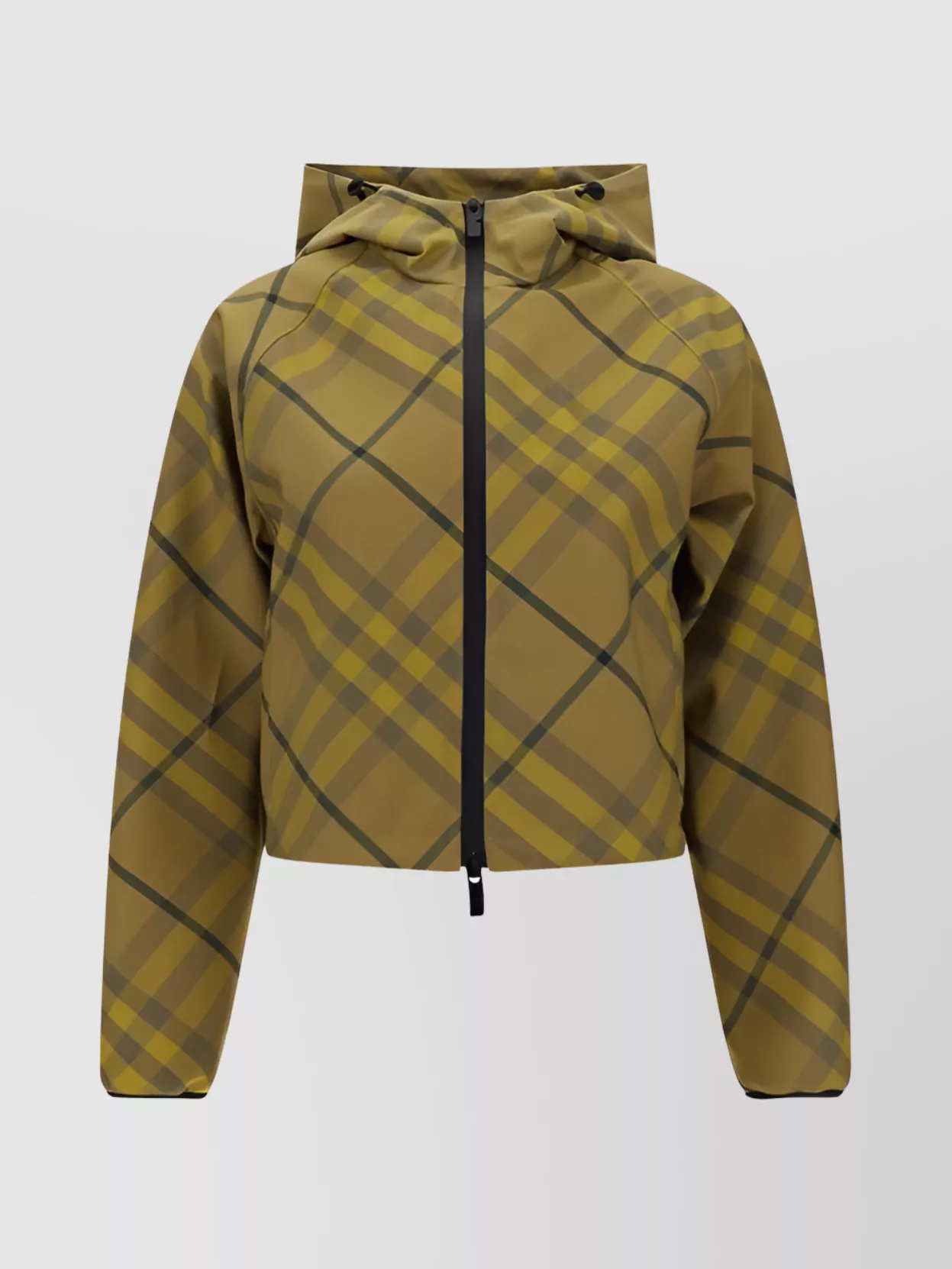 Shop Burberry Check Pattern Cropped Hooded Jacket