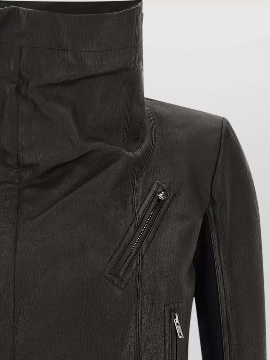 Rick Owens Lamb Leather Double-Breasted Biker Jacket