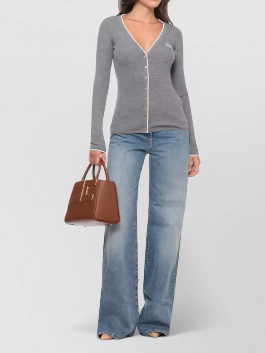Elisabetta Franchi Ribbed Wool Crewneck Cardigan