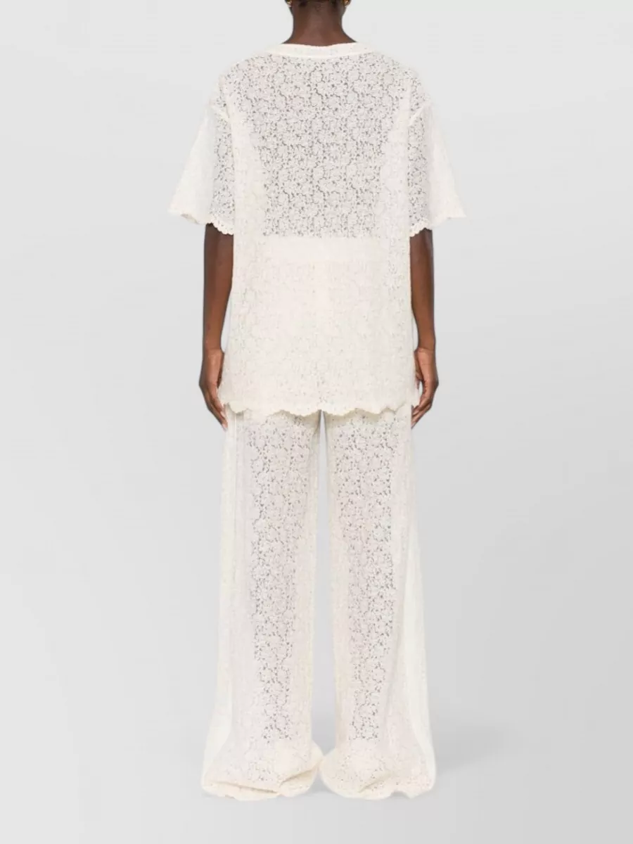 Ermanno Scervino Short Sleeve Lace Top Round Neck Sheer