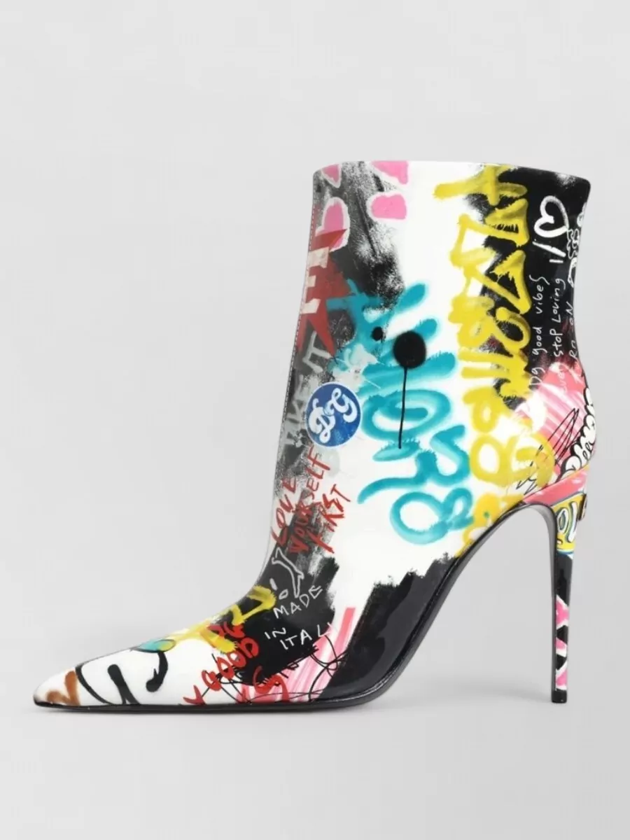 Dolce&Gabbana Leather Graffiti-Print Mid-Calf Boots