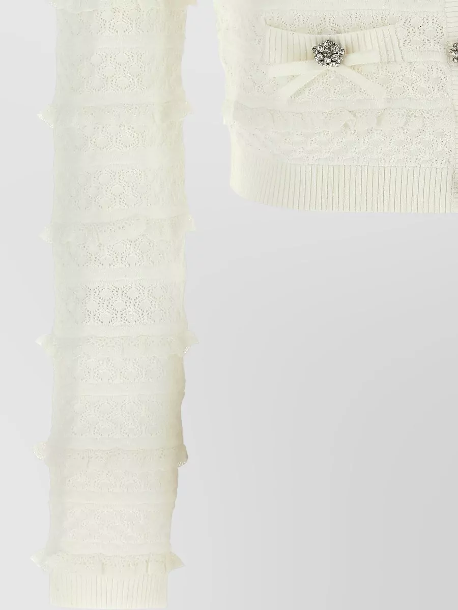 Self-Portrait Pointelle Knit Cropped Cardigan