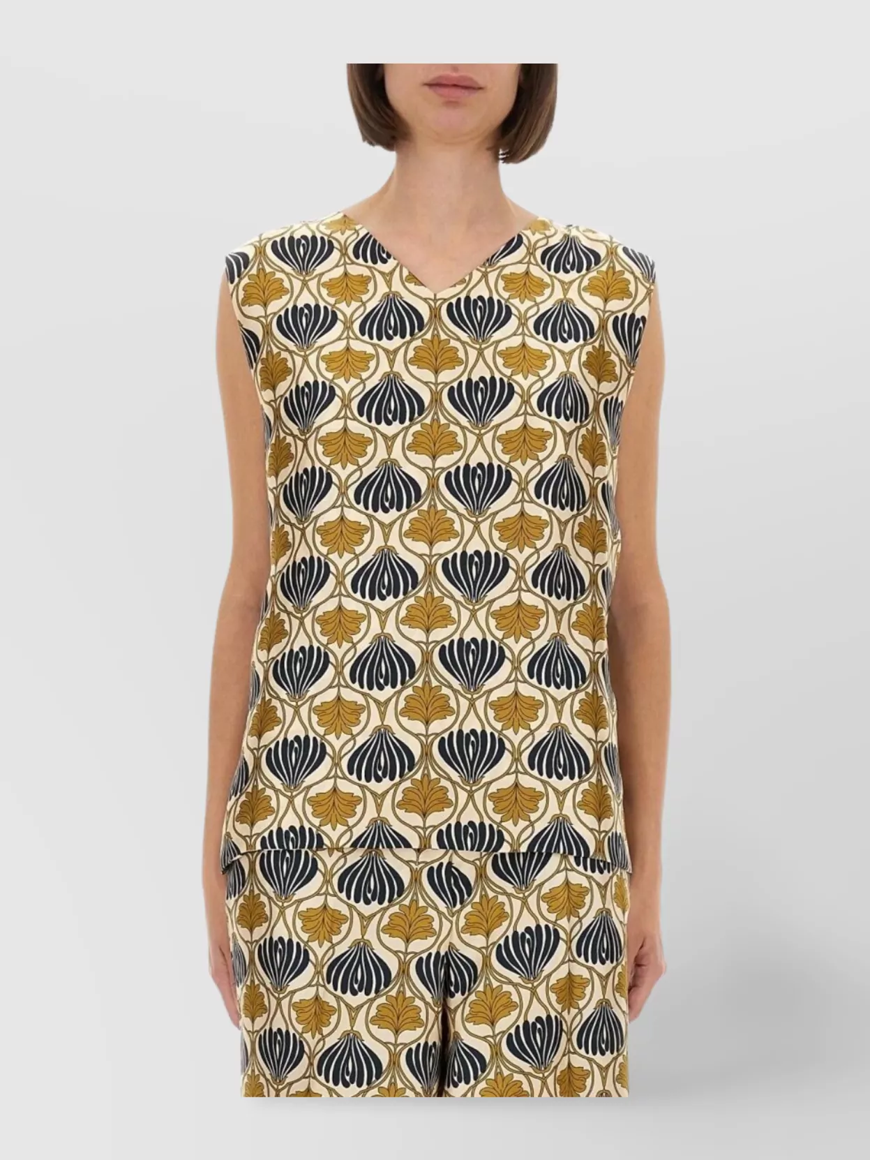 S Max Mara Sleeveless V-Neck Top Bold Pattern