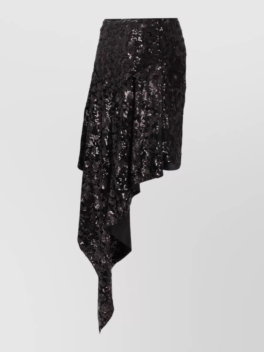 Niccolò Pasqualetti Velvet Floral Sequin Embroidered Asymmetric Skirt