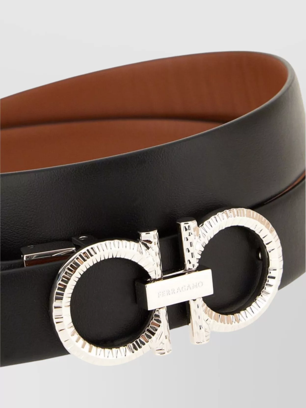 Ferragamo Leather Belt Reversible Adjustable Length Metallic Buckle