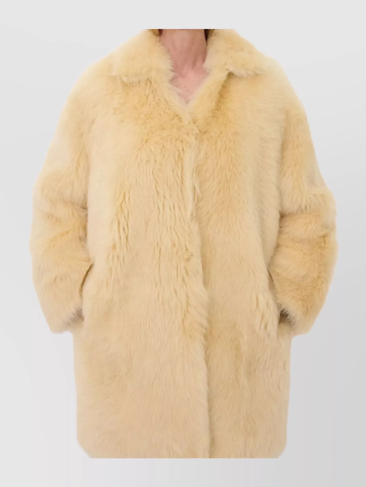 Loulou Studio Faux Fur Long Sleeve Coat With Pockets