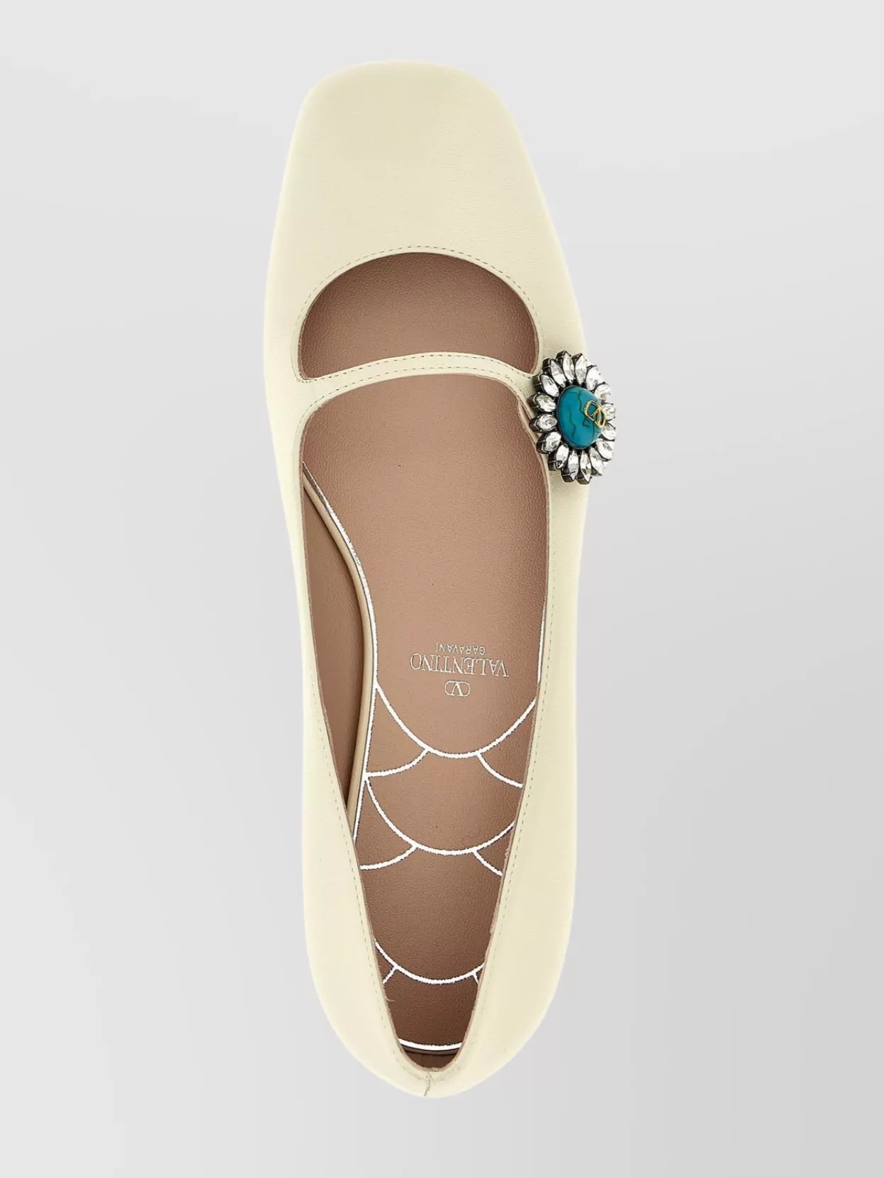 Valentino Embellished Square Toe Ballet Flats With Low Block Heel