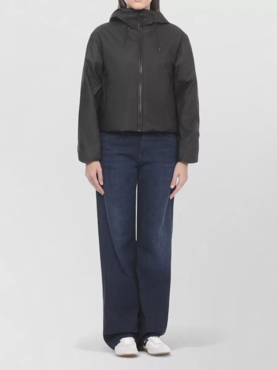 Rains Womens Cropped Hooded Raincoat Elastic Cuffs