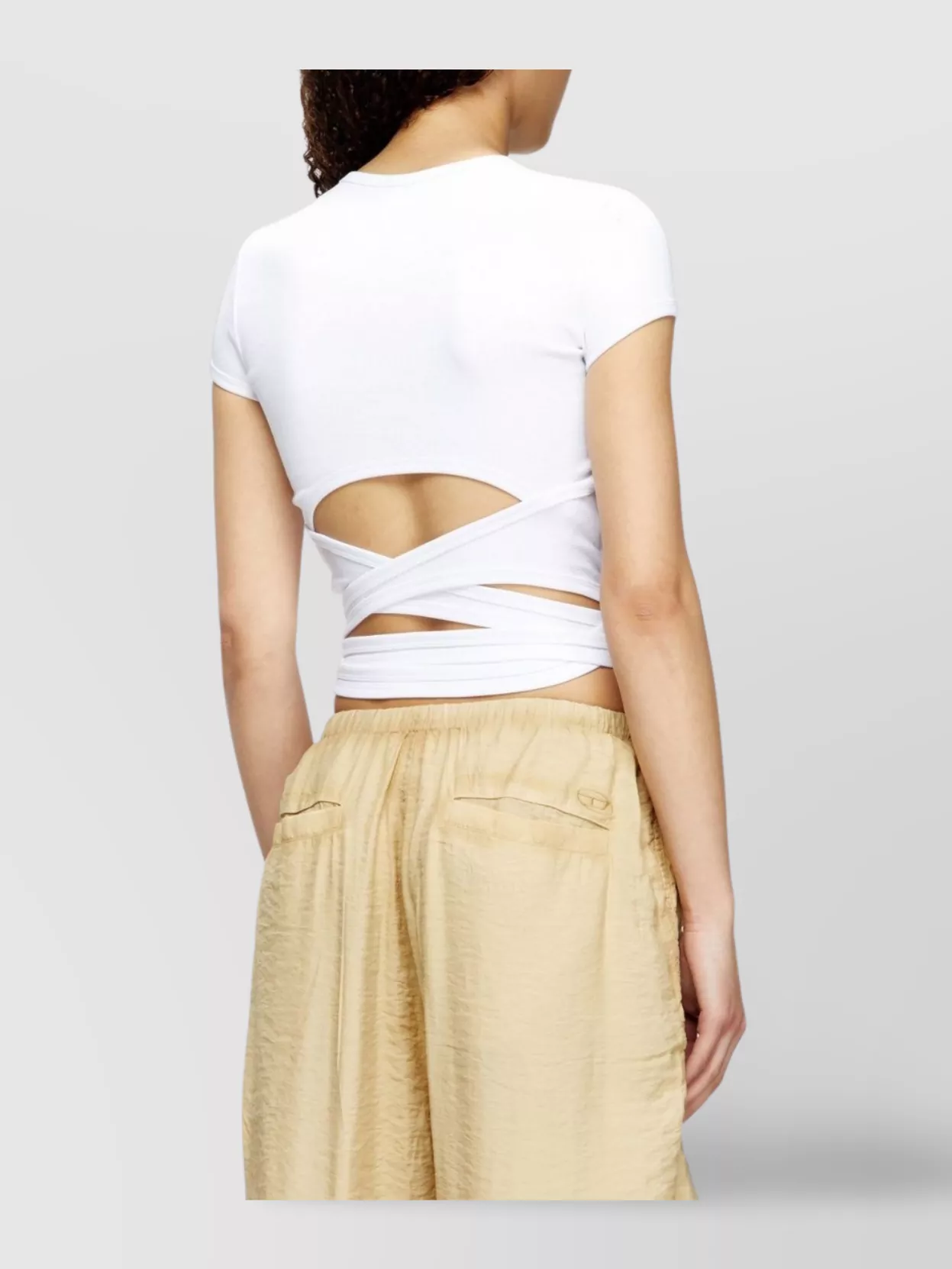 Diesel Wrap Back Lace-Up Cropped T-Shirt