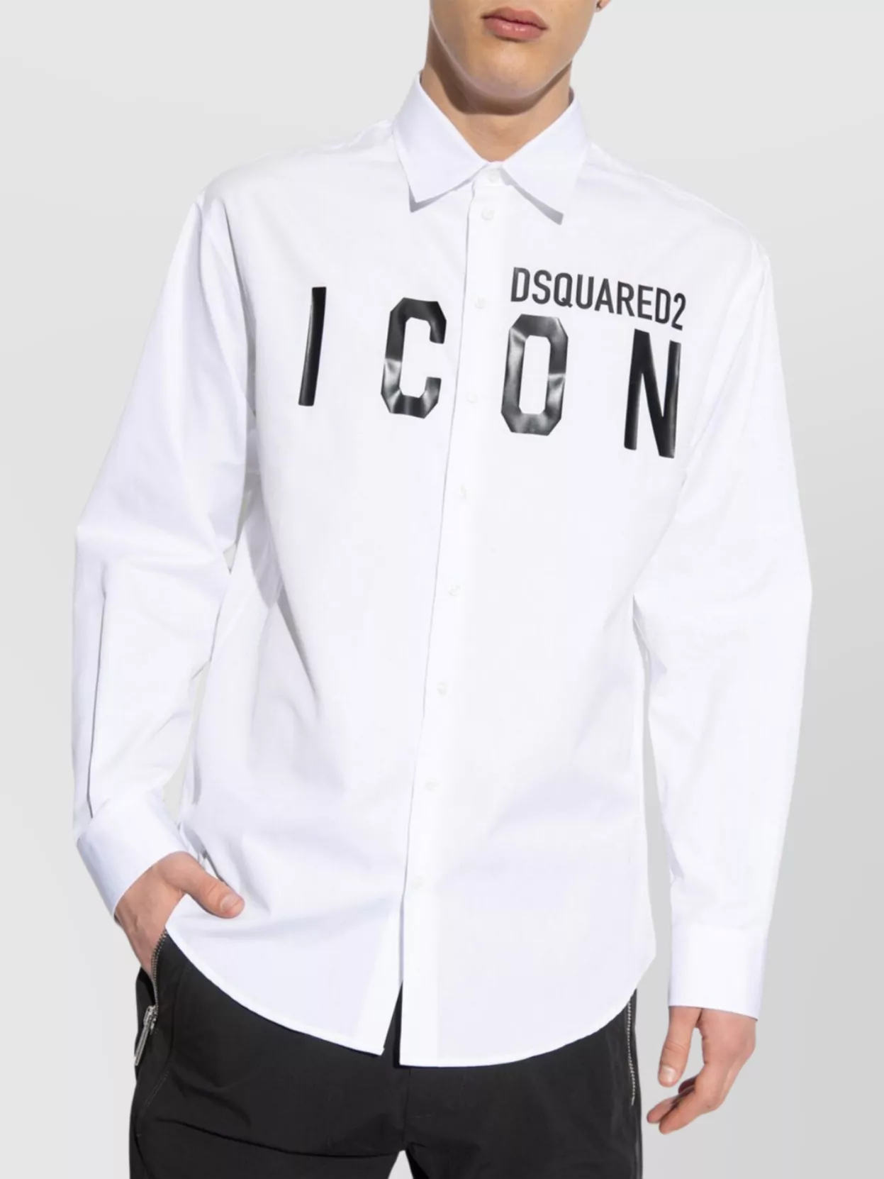 Dsquared2 Collared Shirt With Curved Hem And Long Sleeves