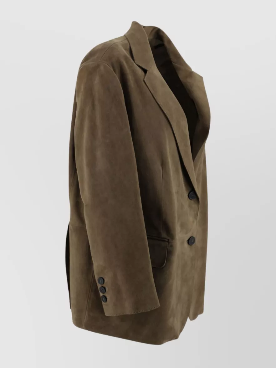 Weekend Max Mara Single-breasted Blazer In Soft Suede In Green