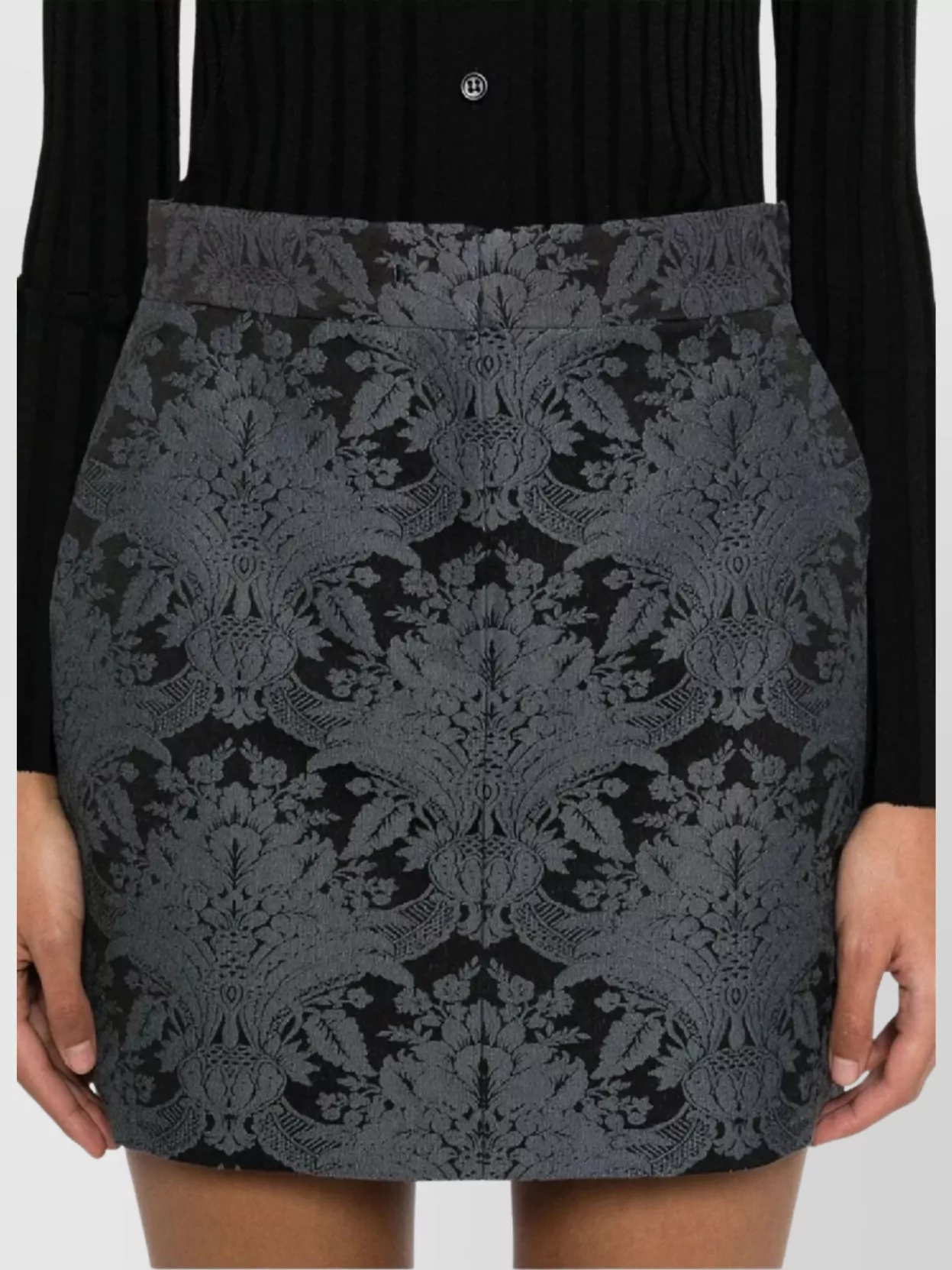 Max Mara Floral Mini Skirt Crafted From Virgin Wool In Gray