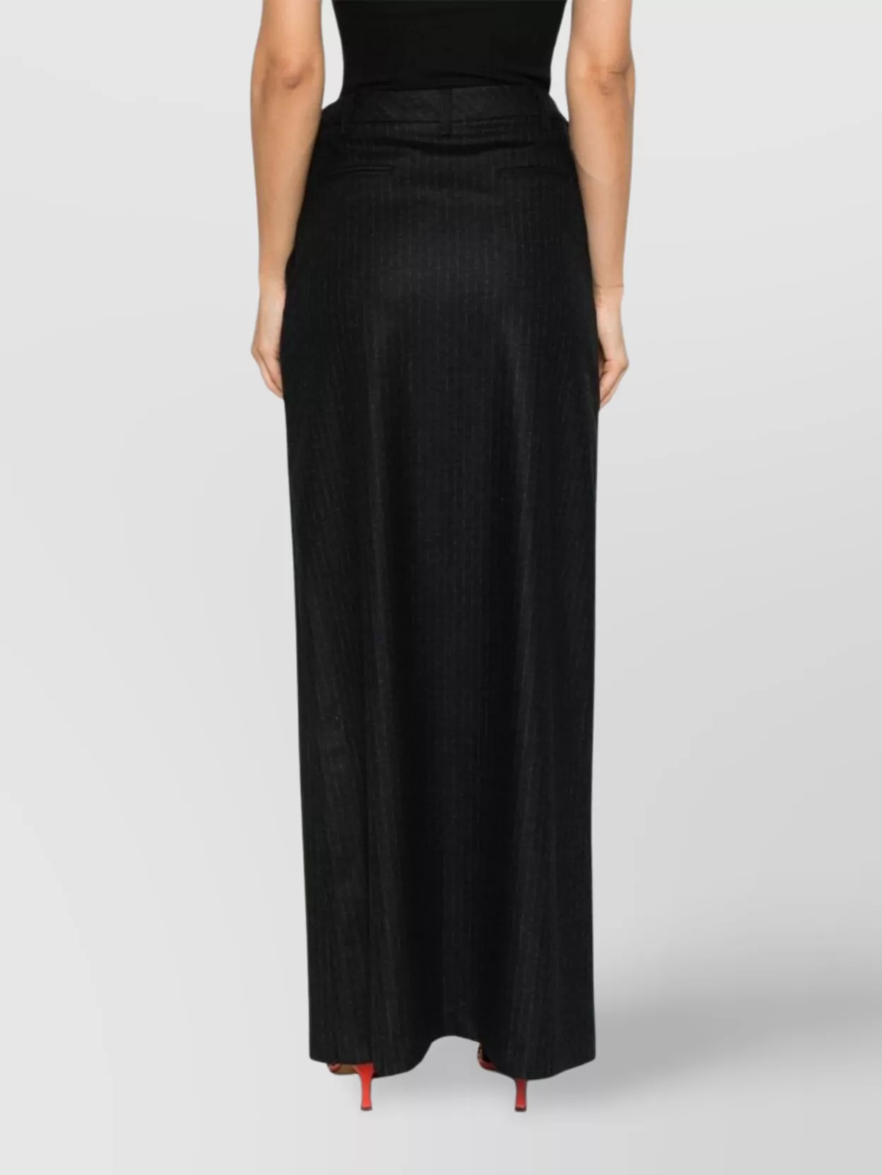 Le Sully Studio Pinstripe Midi Skirt In Black