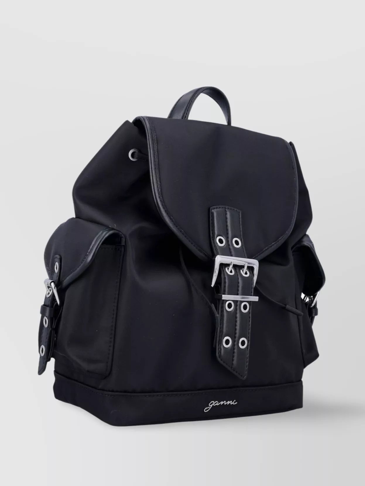 Ganni Buckle Detail Small Backpack With Side Pockets