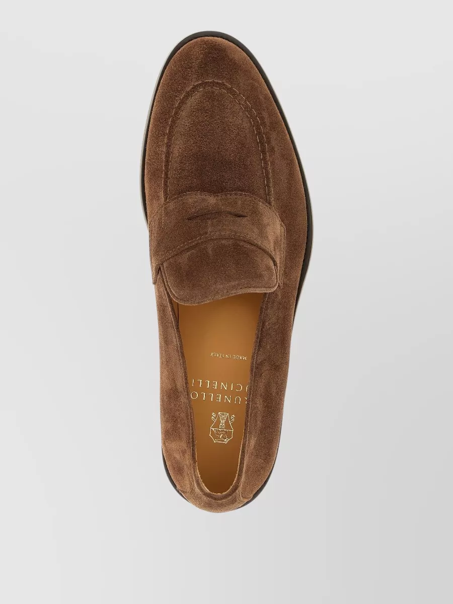 Brunello Cucinelli Penny Strap Suede Loafers Round Toe