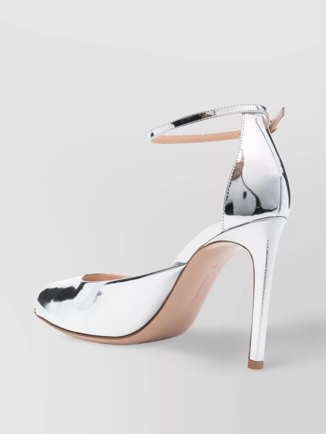 Gianvito Rossi Metallic Peep Toe Sandal With Buckle Detail In Gray