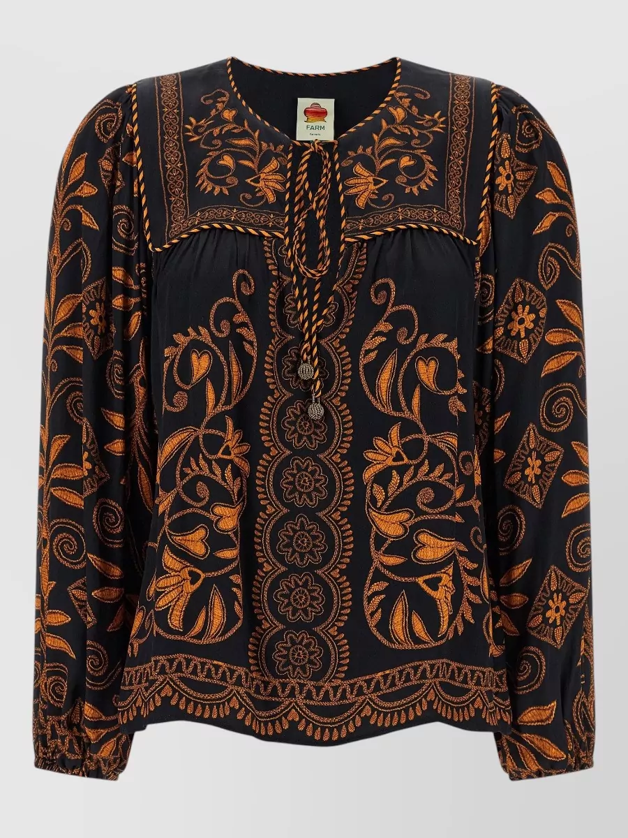 Farm Rio Floral-Print Long-Sleeve Blouse