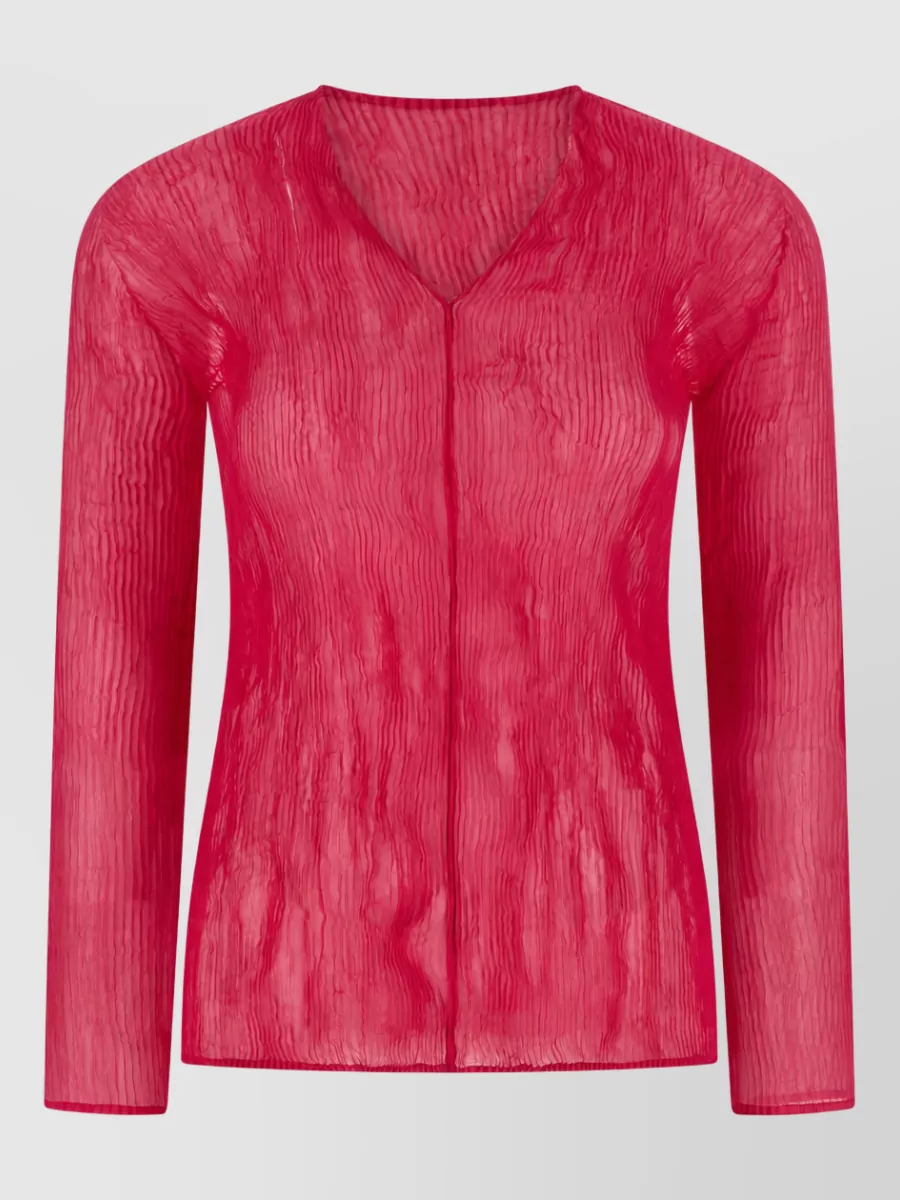 Issey Miyake chiffon pleated v-neck long-sleeve blouse