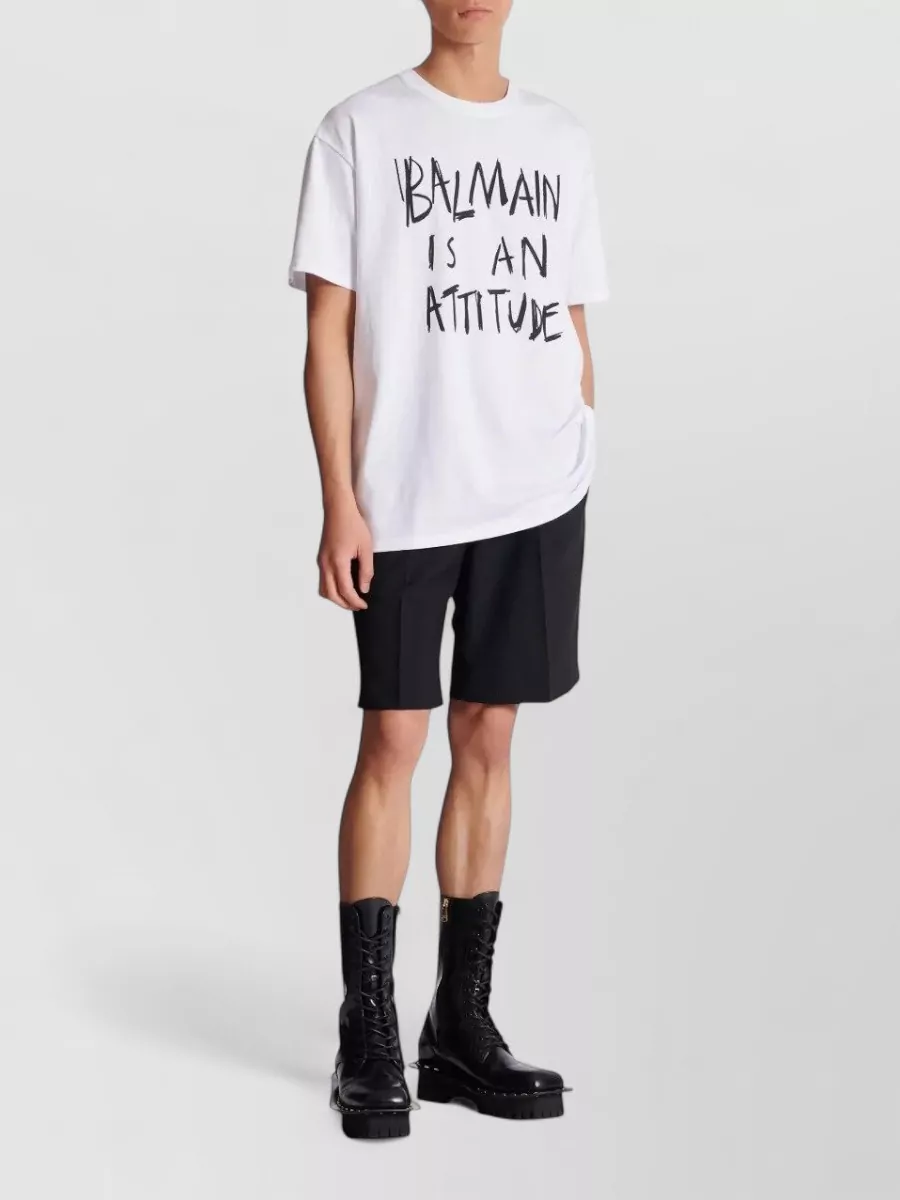 Balmain Regular Fit T Shirt Attitude Print Front