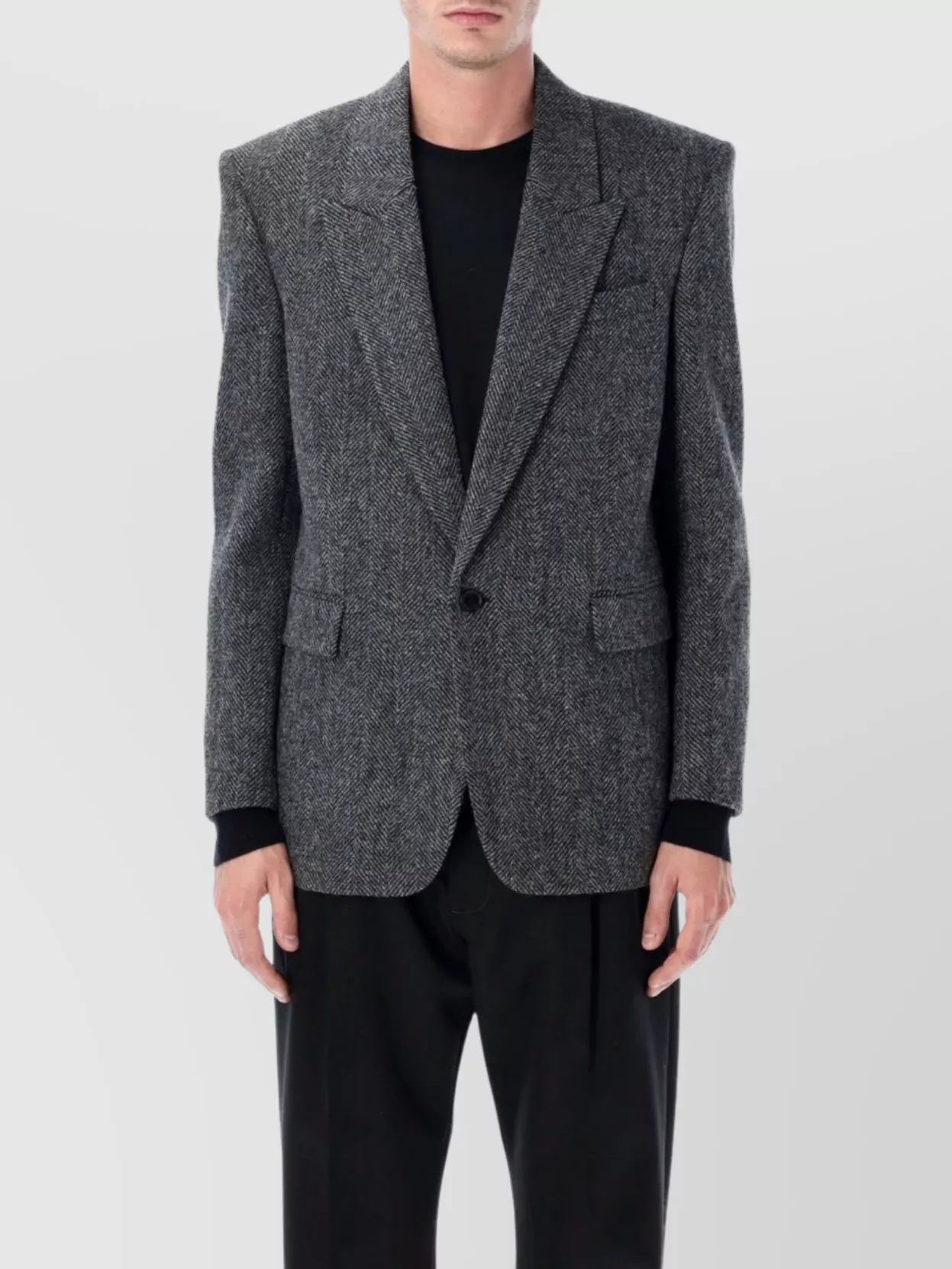 Saint Laurent Oversized Single-breasted Herringbone Wool Jacket In Blue