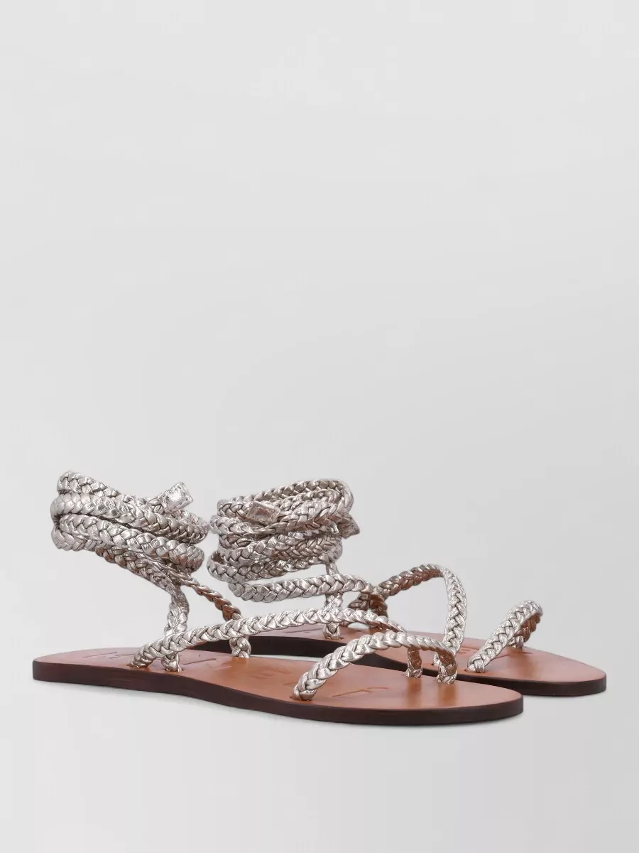 Manebi Braided Lace-Up Leather Sandals
