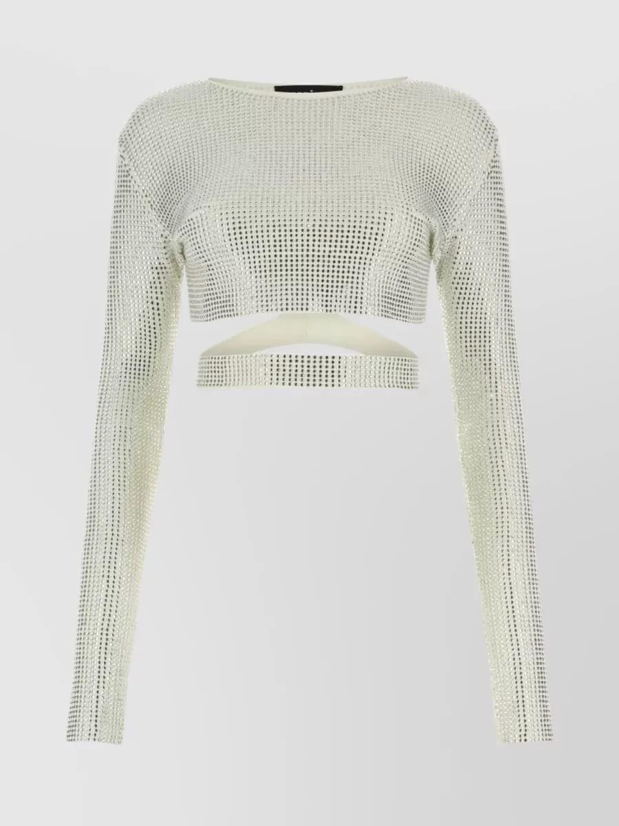 Shop Andreädamo Open Back Knit Top Adorned With Rhinestones In White