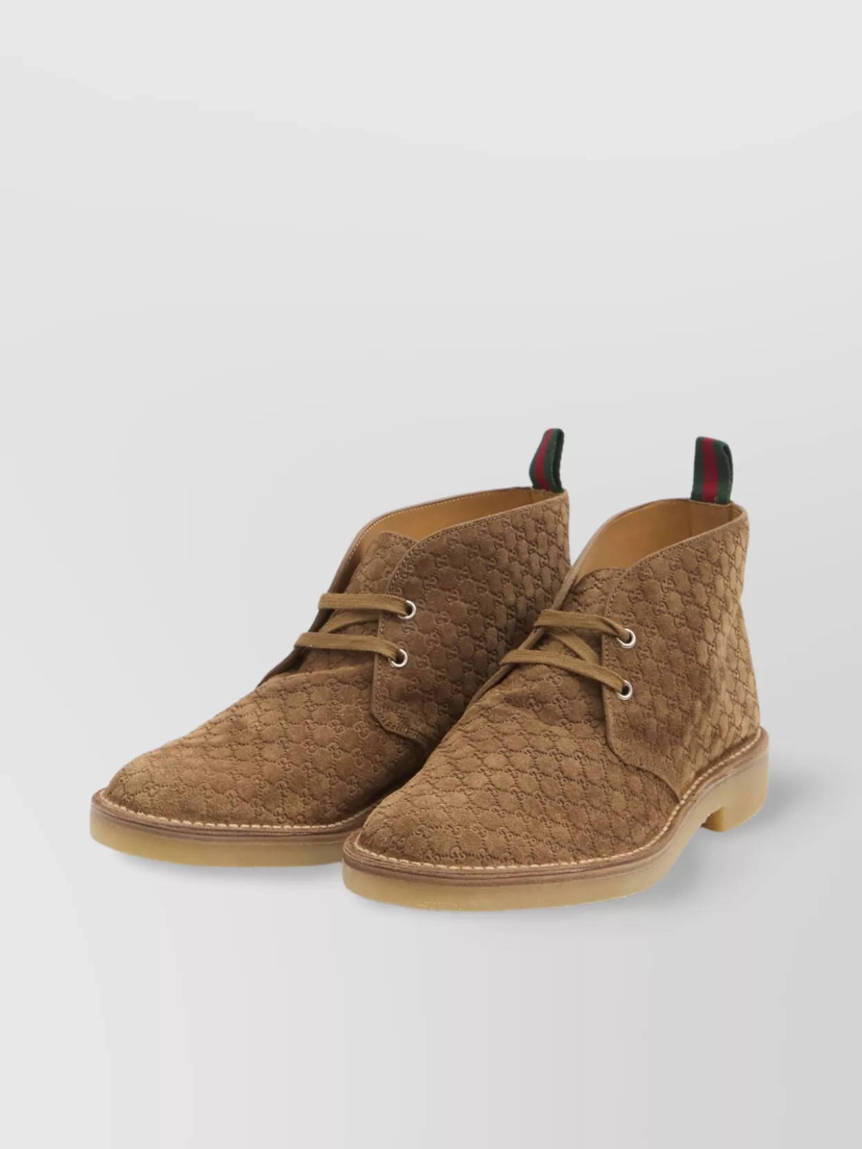 Gucci Suede Lace-Up Boots Web Ribbon