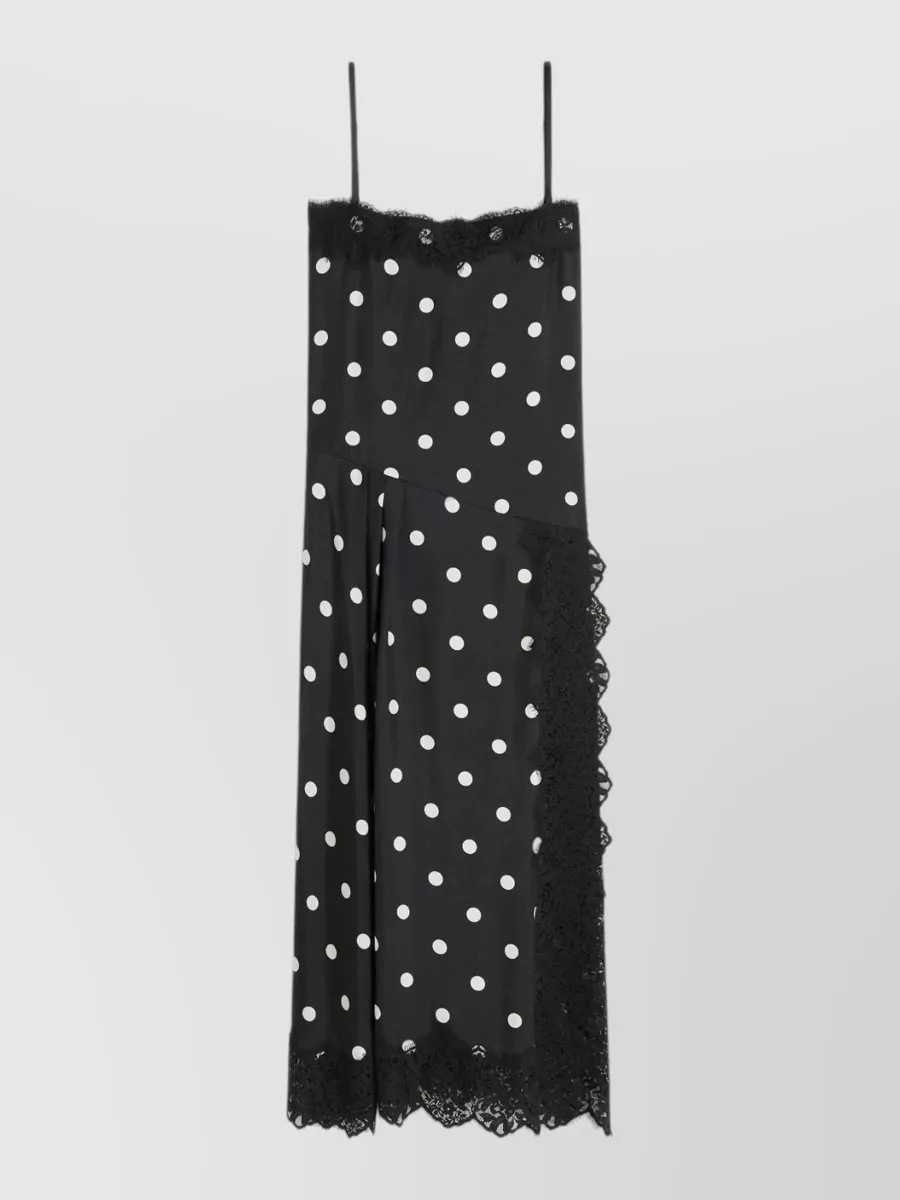 Sportmax silk polka dot-print lace-detail asymmetric maxi dress