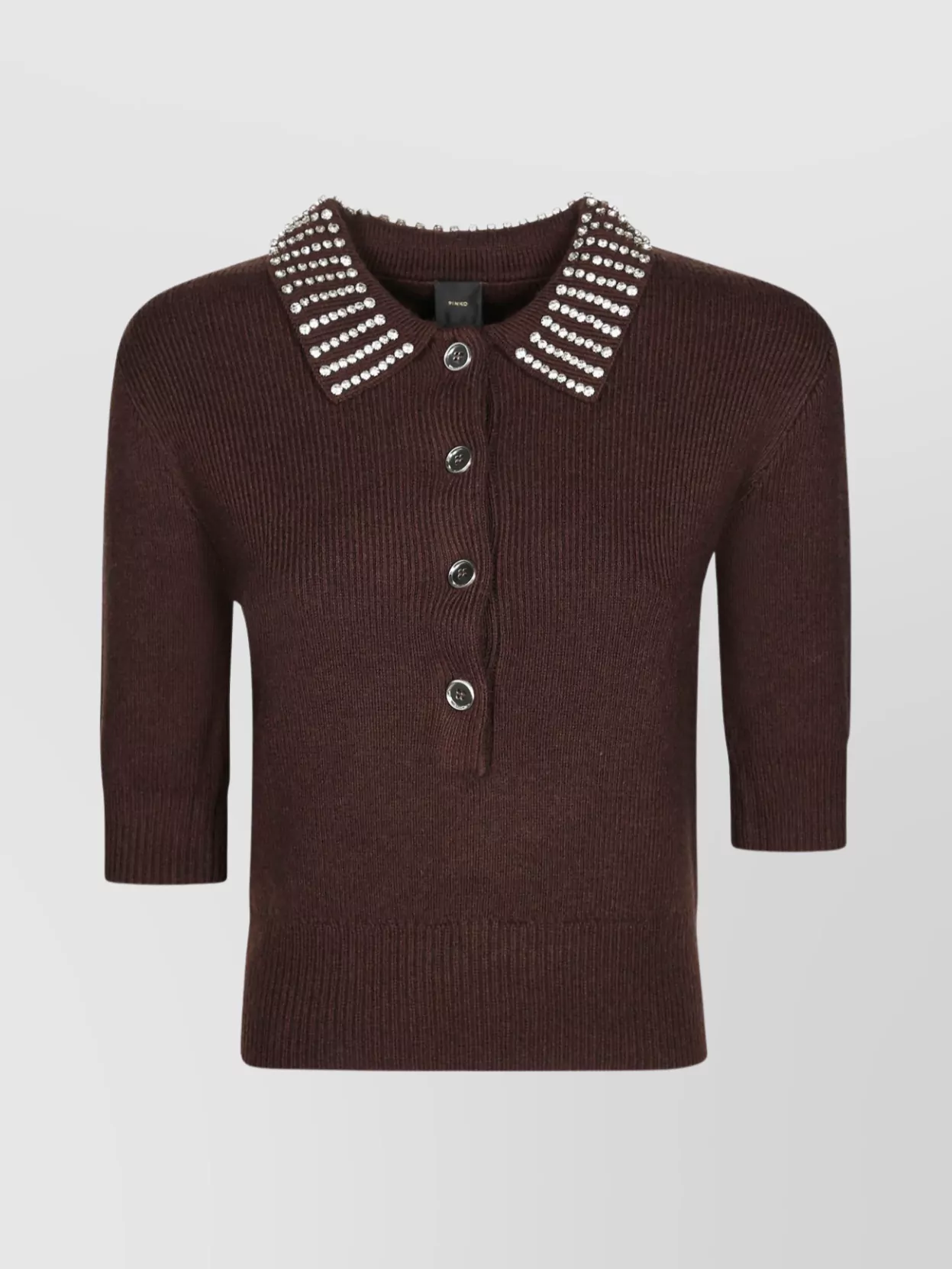 Pinko Cashmere-Blend Ribbed Short-Sleeve Cropped Sweater